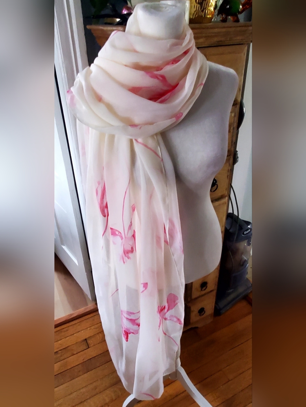 Joules Clothing White Scarf with Pink Floral Print